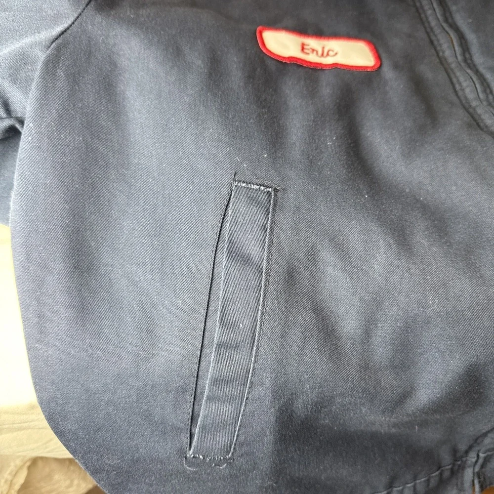 Vintage 1980s Men's Blue Gas Station Work Jacket Zip Up Atlas Van Lines Sz L